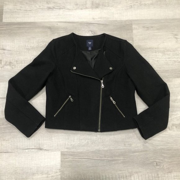 GAP Jackets & Blazers - GAP Black Wool Cropped Moto Jacket Size Medium